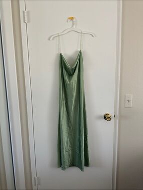 Sage Green Satin Cowl Neck Slip Dress